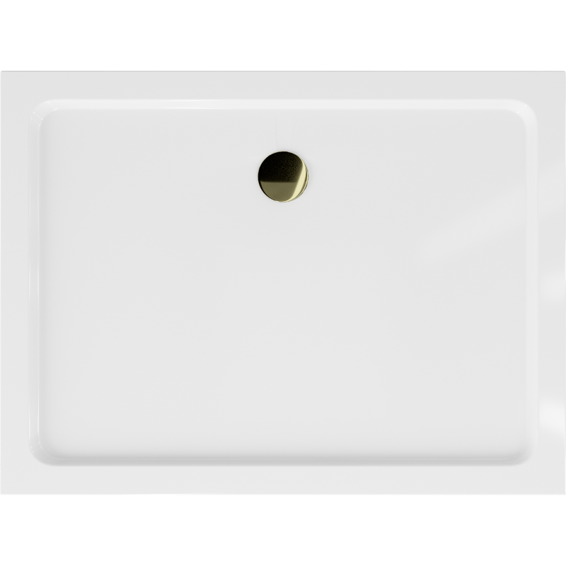 Mexen Flat Rechteckige Duschwanne Slim 90 x 70 cm, weiß, goldene Ablaufsiphon - 40107090G