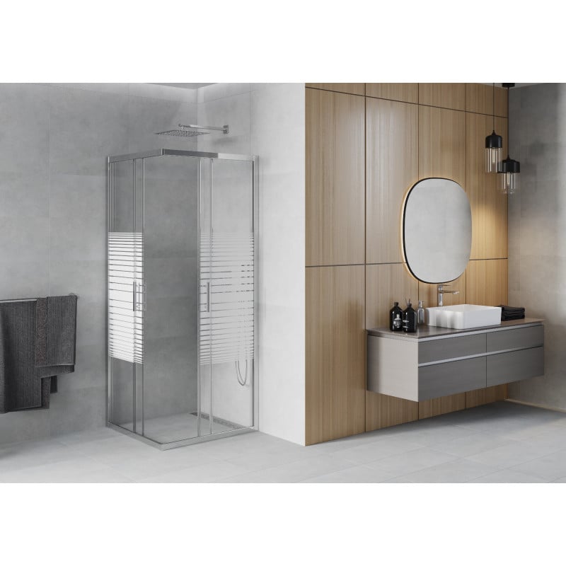 Mexen Rio Quadratische Duschkabine 90 x 90 cm, weiße Streifen, Chrom - 860-090-090-01-20