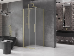 Mexen Velar Schiebeduschkabine 120 x 120 cm, Milchglas, gebürstetes Gold - 871-120-120-31-55