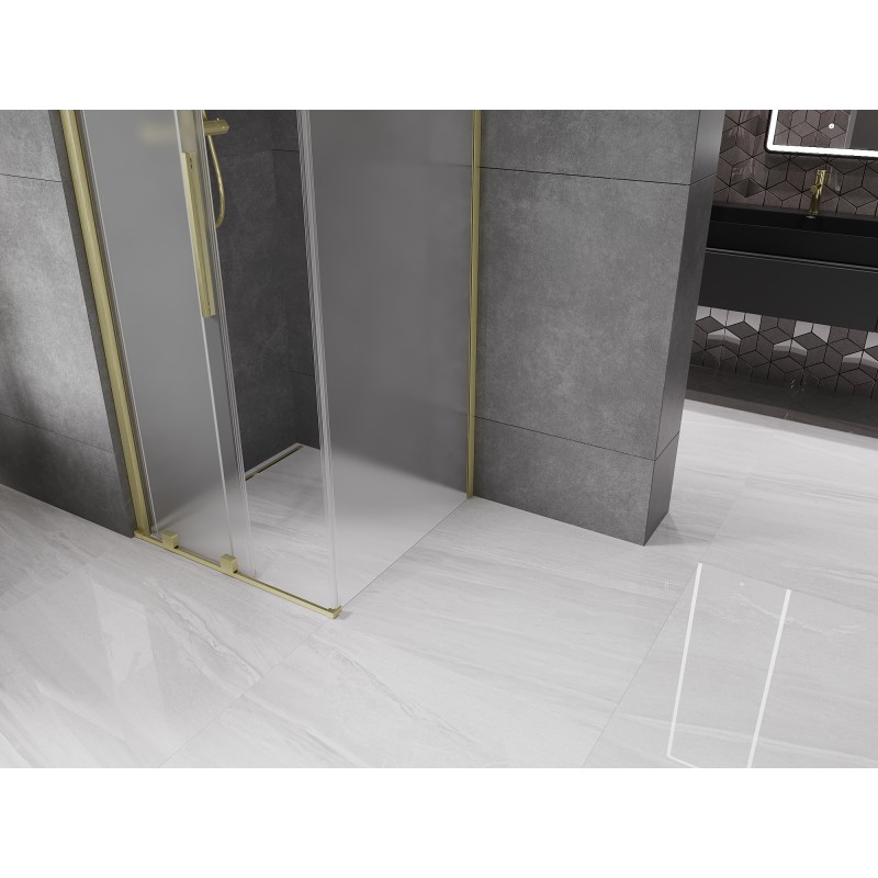 Mexen Velar Duschkabine, Schiebetür 90 x 90 cm, Milchglas, gebürstetes Gold - 871-090-090-31-55
