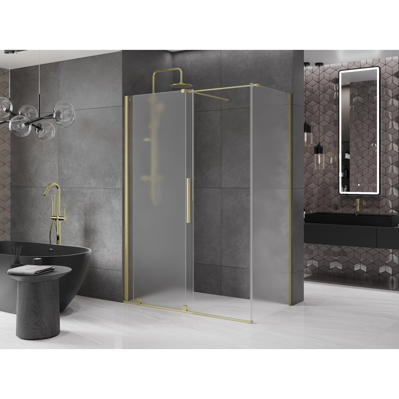 Mexen Velar Duschkabine verschiebbar 130 x 75 cm, Frost, gebürstetes Gold - 871-130-075-31-55