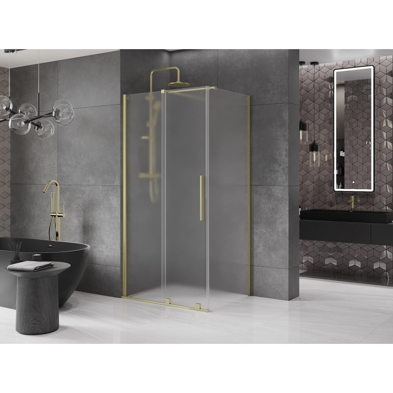 Mexen Velar Duschkabine Schiebewände 130 x 90 cm, matt, gebürstetes Gold - 871-130-090-31-55
