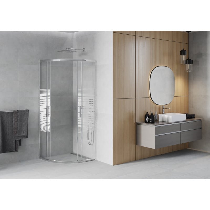 Mexen Rio Halbrunde Duschkabine 90 x 90 cm, weiße Streifen, Chrom - 863-090-090-01-20