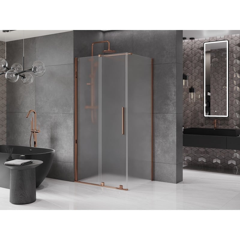 Mexen Velar Schiebeduschkabine 140 x 100 cm, Frost, Roségold - 871-140-100-31-60