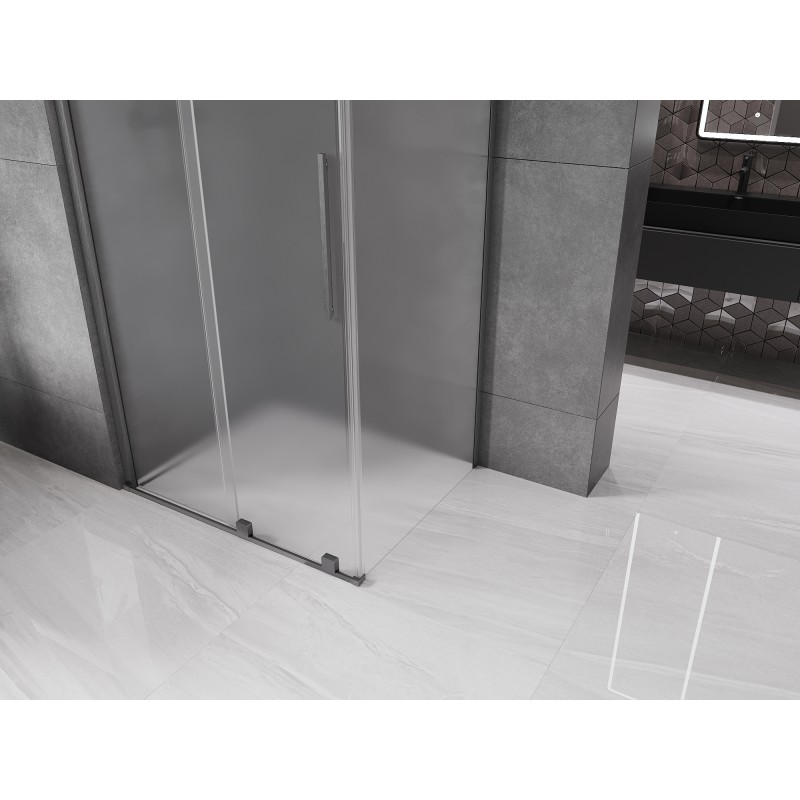 Mexen Velar Duschkabine Schiebetür 90 x 85 cm, Mattglas, gebürstet Gun Gray - 871-090-085-31-66