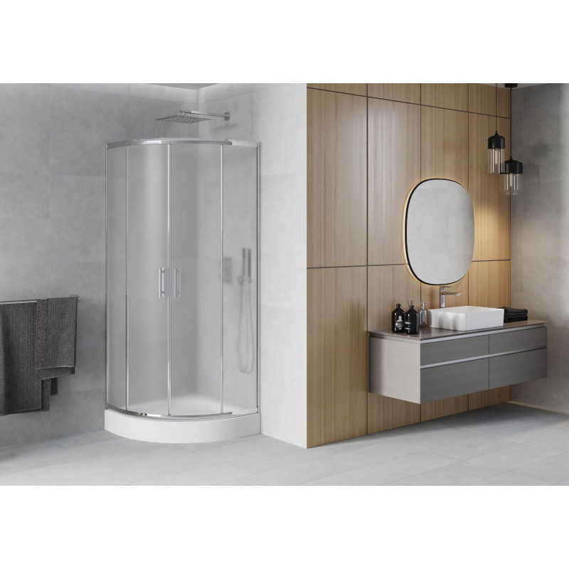 Mexen Rio Halbrunde Duschkabine 70 x 70 cm, Mattglas, Chrom + Duschwanne, Weiß - 863-070-070-01-30-4710
