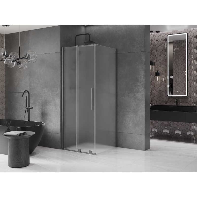 Mexen Velar Duschkabine Schiebetür 110 x 110 cm, matt, gebürstetes Gun Gray - 871-110-110-31-66