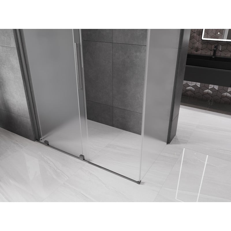 Mexen Velar Duschkabine Schiebetür 150 x 80 cm, Raureif, Gun Gray gebürstet - 871-150-080-31-66