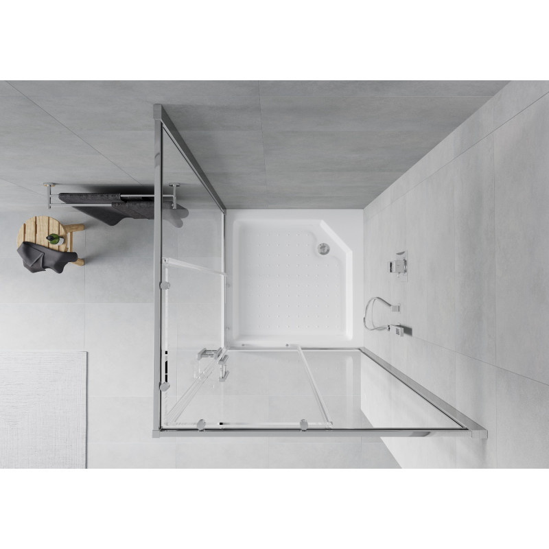 Mexen Rio quadratische Duschkabine 90 x 90 cm, transparent, Chrom + Duschwanne, weiß - 860-090-090-01-00-4510