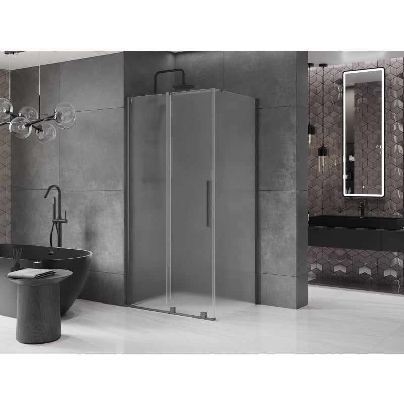 Mexen Velar Duschkabine mit Schiebetür 110 x 80 cm, Mattglas, Gun Metal - 871-110-080-31-95