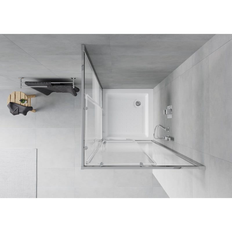 Mexen Rio quadratische Duschkabine 80 x 80 cm, weiße Streifen, Chrom + Duschwanne, weiß - 860-080-080-01-20-4510