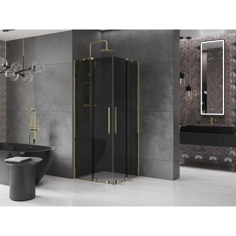 Mexen Velar Duo Duschkabine, Schiebetür, 80 x 80 cm, grafit, gold - 871-080-080-42-50