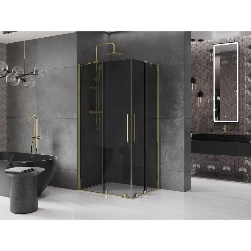 Mexen Velar Duo Duschkabine schiebbar 90 x 80 cm, Graphit, Gold - 871-090-080-42-50