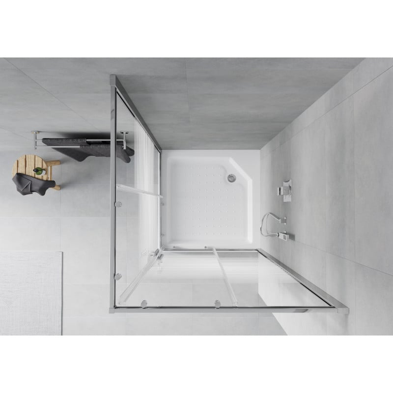 Mexen Rio quadratische Duschkabine 90 x 90 cm, weiße Streifen, Chrom + Duschwanne, weiß - 860-090-090-01-20-4510