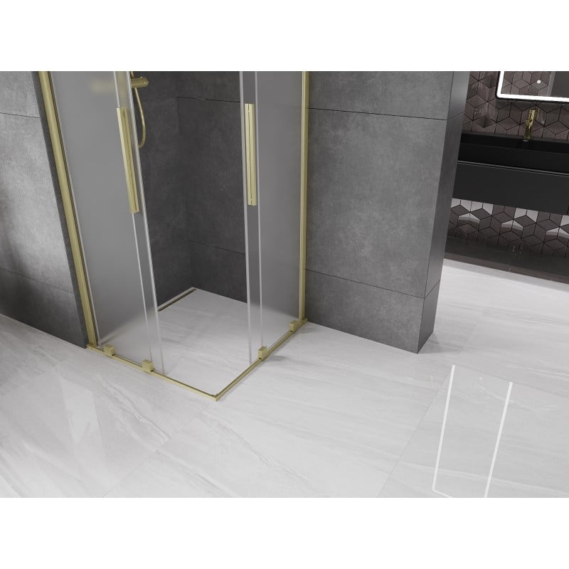 Mexen Velar Duo Duschkabine, Schiebetür 80 x 80 cm, matt, gebürstetes Gold - 871-080-080-32-55