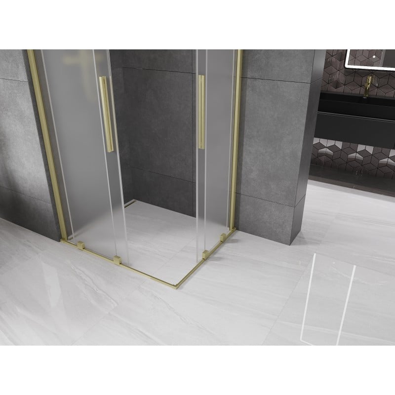 Mexen Velar Duo Duschkabine Schiebetür 100 x 90 cm, mattiert, gebürstetes Gold - 871-100-090-32-55