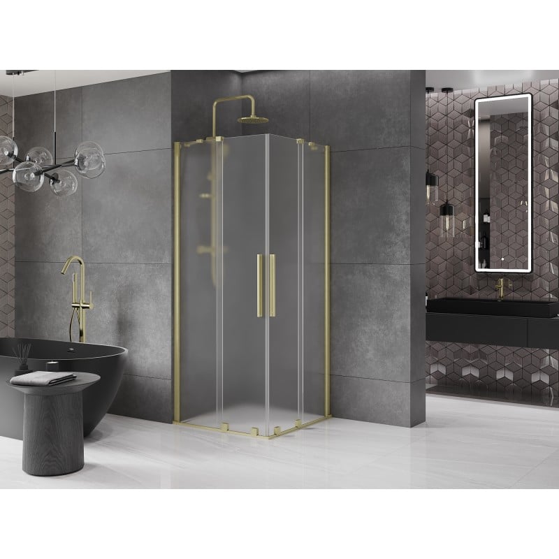 Mexen Velar Duo Schiebeduschkabine 100 x 100 cm, matt, gebürstetes Gold - 871-100-100-32-55