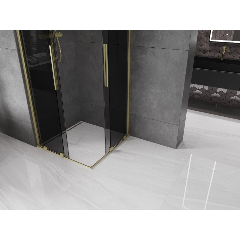 Mexen Velar Duo Schiebeduschkabine 80 x 80 cm, Graphit, gebürstetes Gold - 871-080-080-42-55