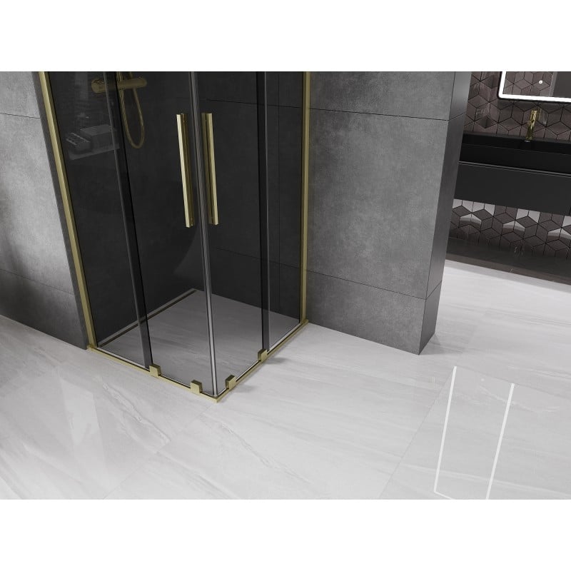 Mexen Velar Duo Schiebeduschkabine 80 x 80 cm, Graphit, gebürstetes Gold - 871-080-080-42-55