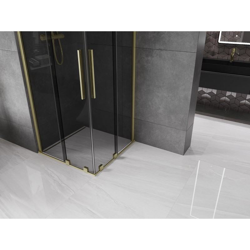 Mexen Velar Duo Schiebeduschkabine 90 x 90 cm, Graphit, gebürstetes Gold - 871-090-090-42-55