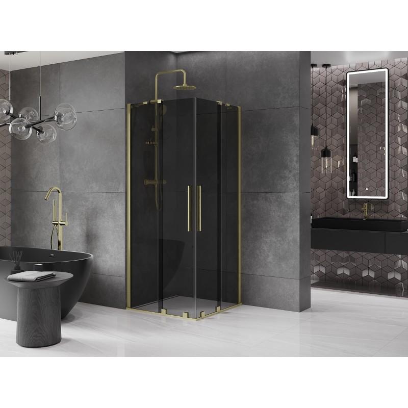 Mexen Velar Duo Duschkabine zur Seite schiebbar 100 x 100 cm, Graphit, gebürstetes Gold - 871-100-100-42-55