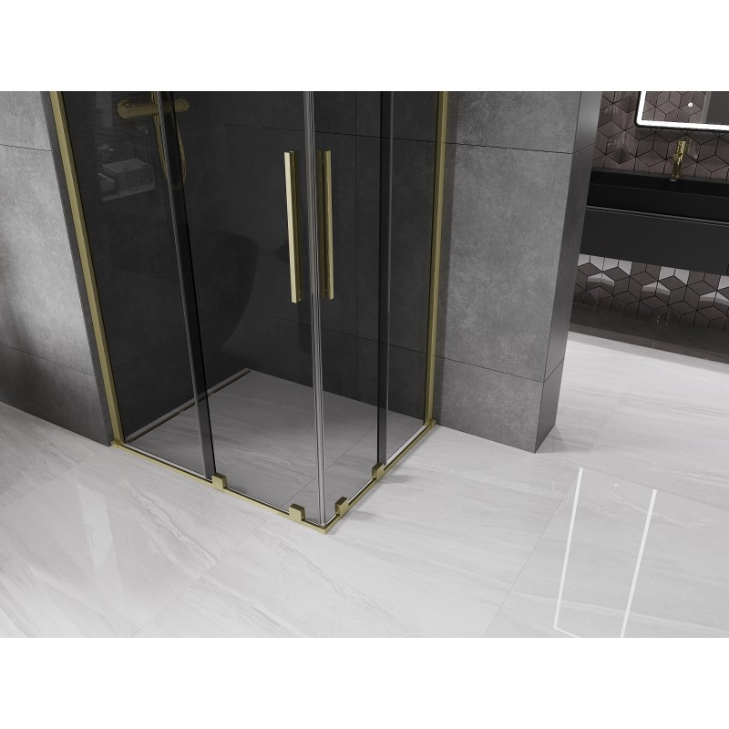 Mexen Velar Duo Duschkabine Schiebetür 100 x 90 cm, Graphit, gebürstetes Gold - 871-100-090-42-55