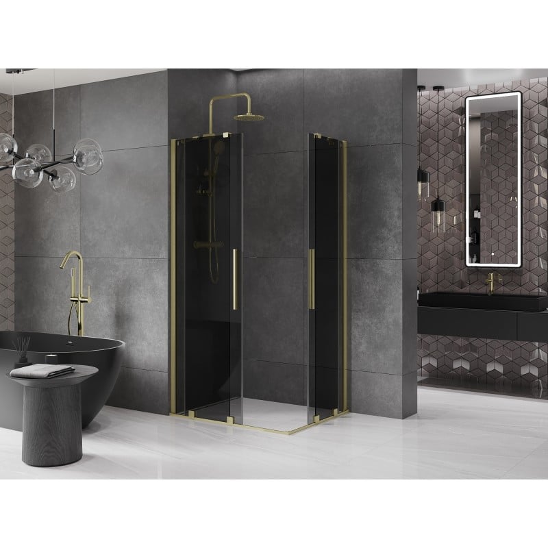 Mexen Velar Duo Duschkabine Schiebetür 100 x 90 cm, Graphit, gebürstetes Gold - 871-100-090-42-55