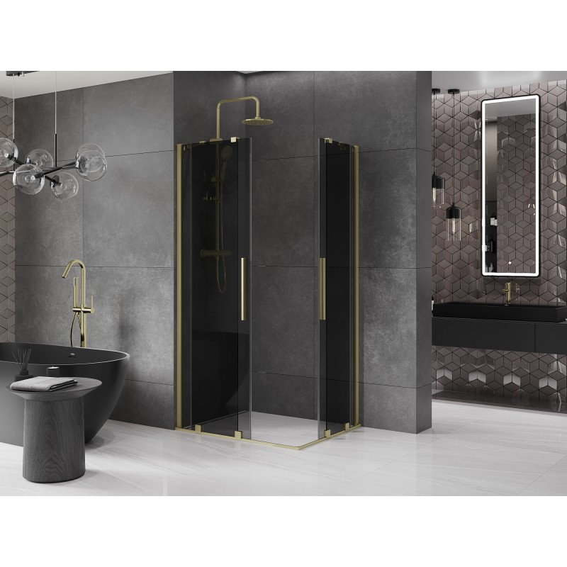Mexen Velar Duo Duschkabine Schiebetür 90 x 80 cm, Graphit, gebürstetes Gold - 871-090-080-42-55