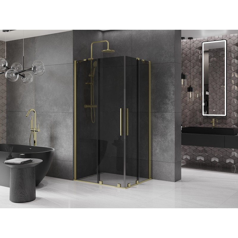 Mexen Velar Duo Duschkabine Schiebetür 100 x 90 cm, Graphit, gebürstetes Gold - 871-100-090-42-55