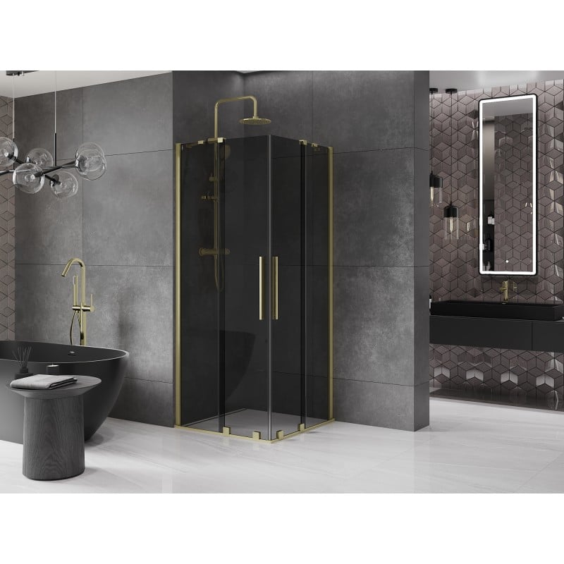 Mexen Velar Duo Schiebeduschkabine 80 x 80 cm, Graphit, gebürstetes Gold - 871-080-080-42-55