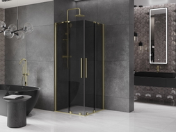 Mexen Velar Duo Schiebeduschkabine 80 x 80 cm, Graphit, gebürstetes Gold - 871-080-080-42-55