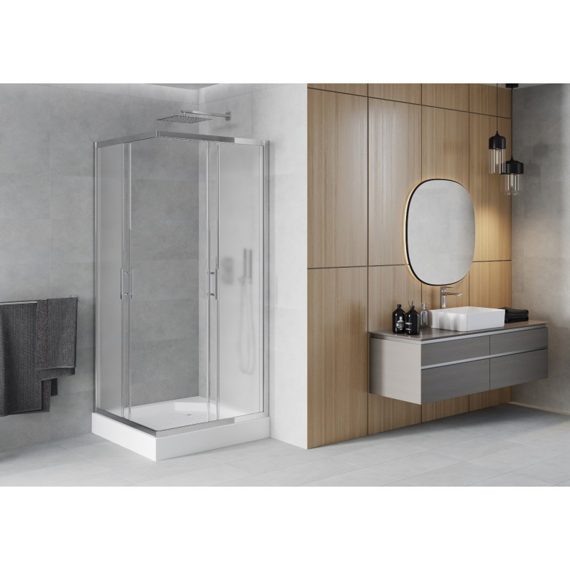Mexen Rio Quadratische Duschkabine 90 x 90 cm, mattiert, Chrom + Duschwanne, weiß - 860-090-090-01-30-4510