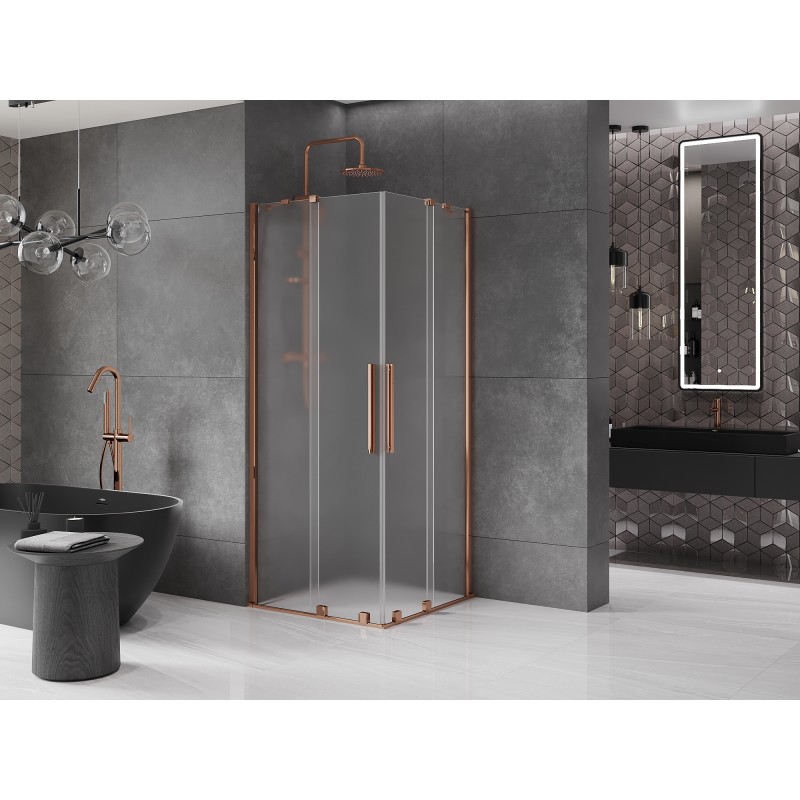 Mexen Velar Duo Schiebeduschkabine 80 x 80 cm, Mattglas, Roségold - 871-080-080-32-60