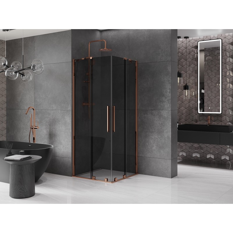 Mexen Velar Duo Schiebeduschkabine 90 x 90 cm, Graphit, Roségold - 871-090-090-42-60