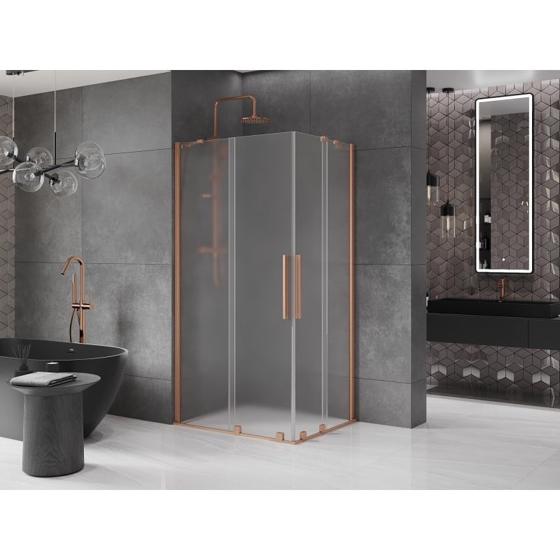 Mexen Velar Duo Schiebeduschkabine 100 x 90 cm, Frost, gebürstetes Kupfer - 871-100-090-32-65