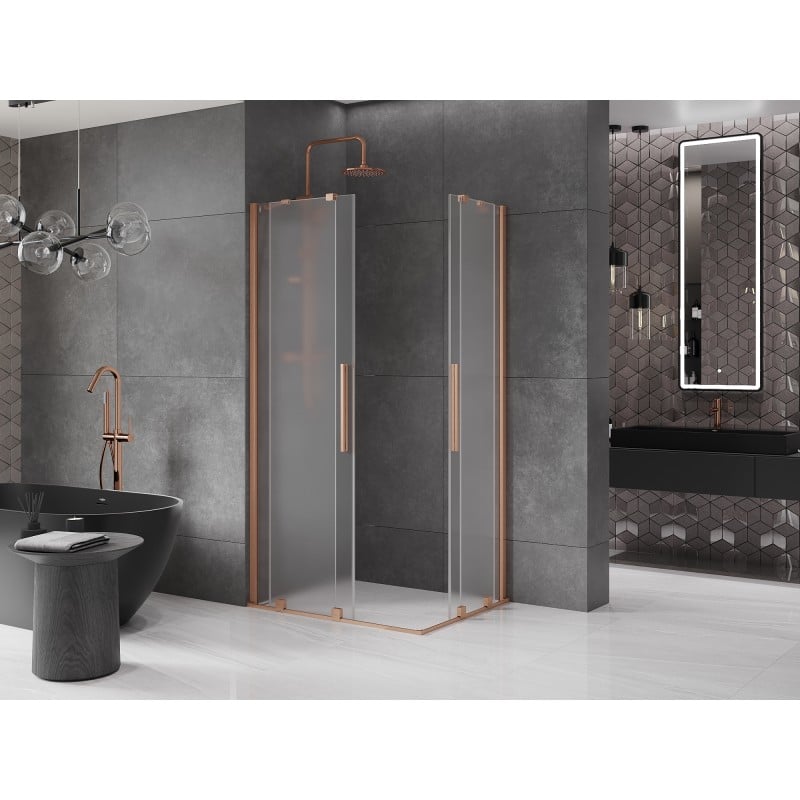 Mexen Velar Duo Schiebeduschkabine 90 x 80 cm, satiniert, gebürstetes Kupfer - 871-090-080-32-65