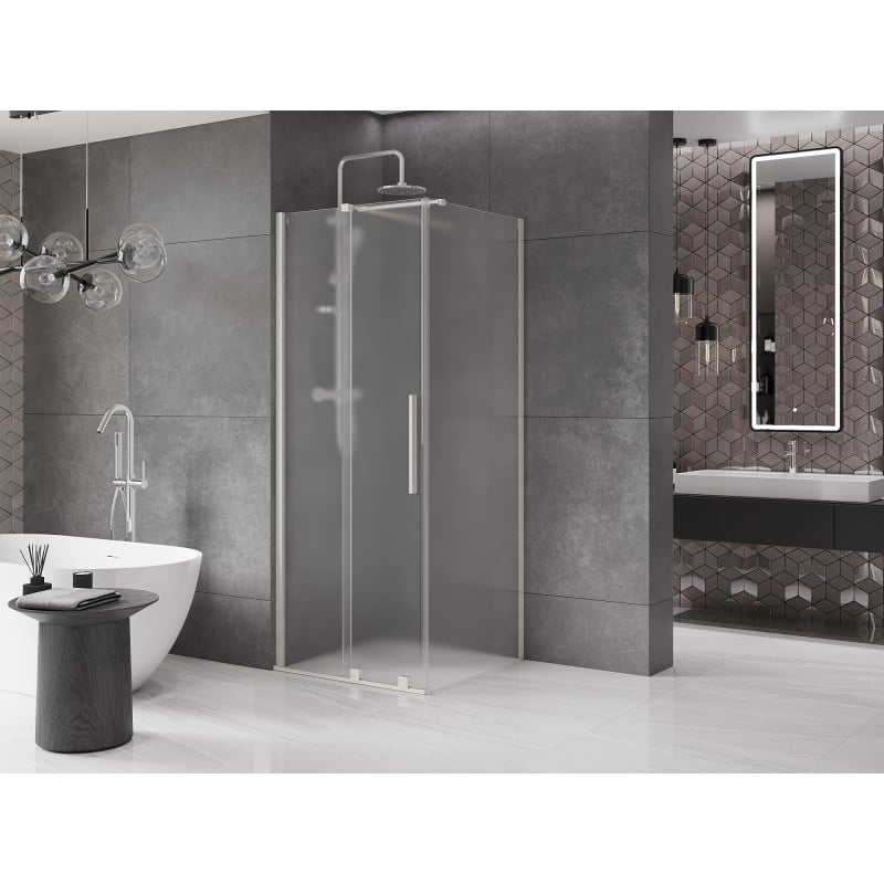 Mexen Velar Schiebeduschkabine 100 x 100 cm, Milchglas, gebürsteter Nickel - 871-100-100-31-97
