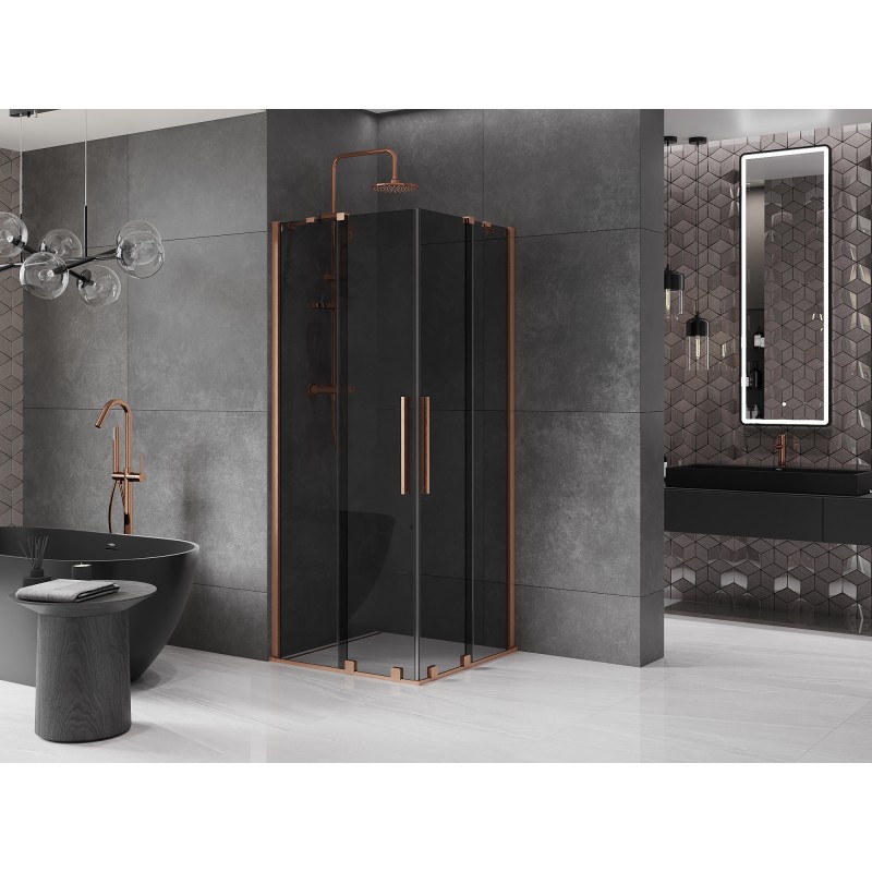 Mexen Velar Duo Duschkabine Schiebetür 80 x 80 cm, Graphit, gebürstetes Kupfer - 871-080-080-42-65