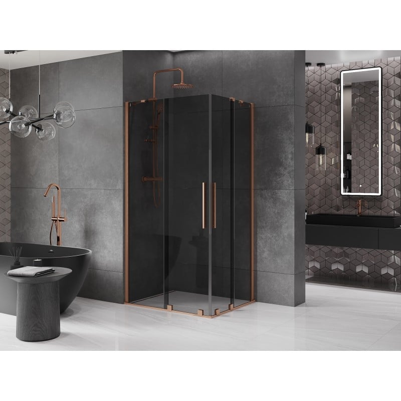 Mexen Velar Duo Schiebeduschkabine 100 x 90 cm, Grafit, Gebürstetes Kupfer - 871-100-090-42-65