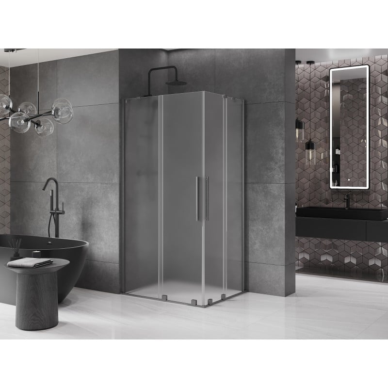 Mexen Velar Duo Schiebeduschkabine 100 x 90 cm, Mattglas, gebürstet Gun Gray - 871-100-090-32-66