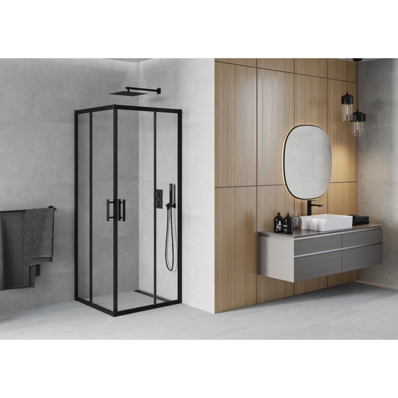 Mexen Rio quadratische Duschkabine 80 x 80 cm, transparent, schwarz - 860-080-080-70-00