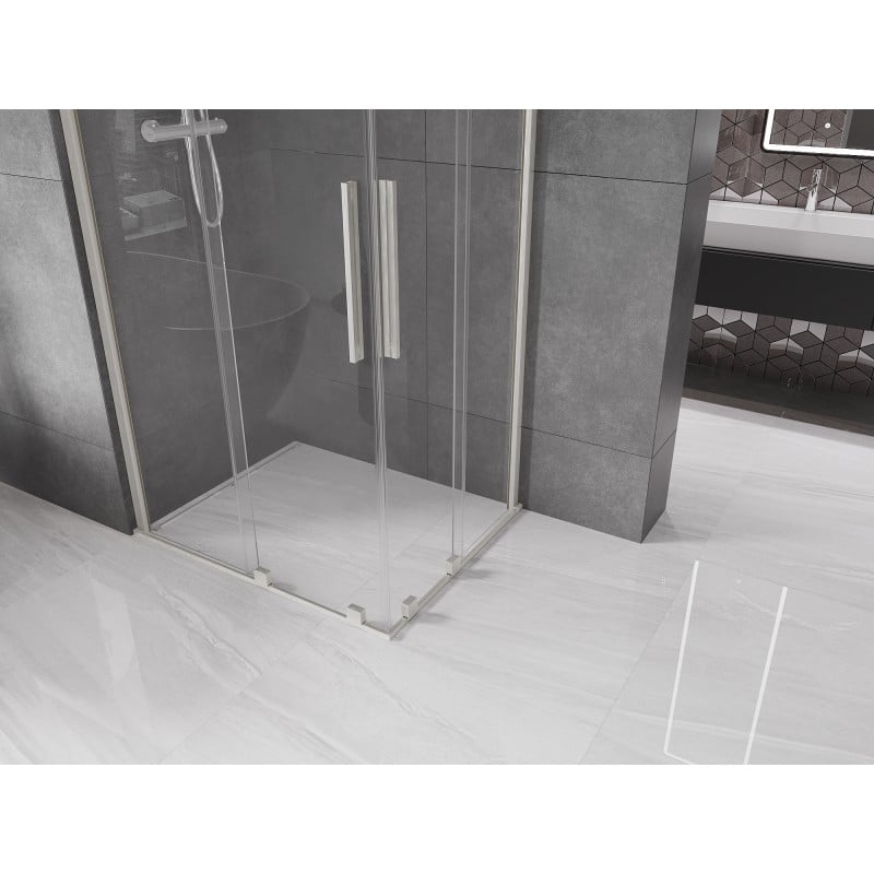 Mexen Velar Duo Schiebeduschkabine 90 x 80 cm, transparent, gebürsteter Nickel - 871-090-080-02-97