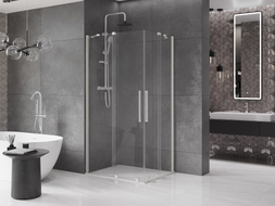 Mexen Velar Duo Schiebeduschkabine 90 x 80 cm, transparent, gebürsteter Nickel - 871-090-080-02-97