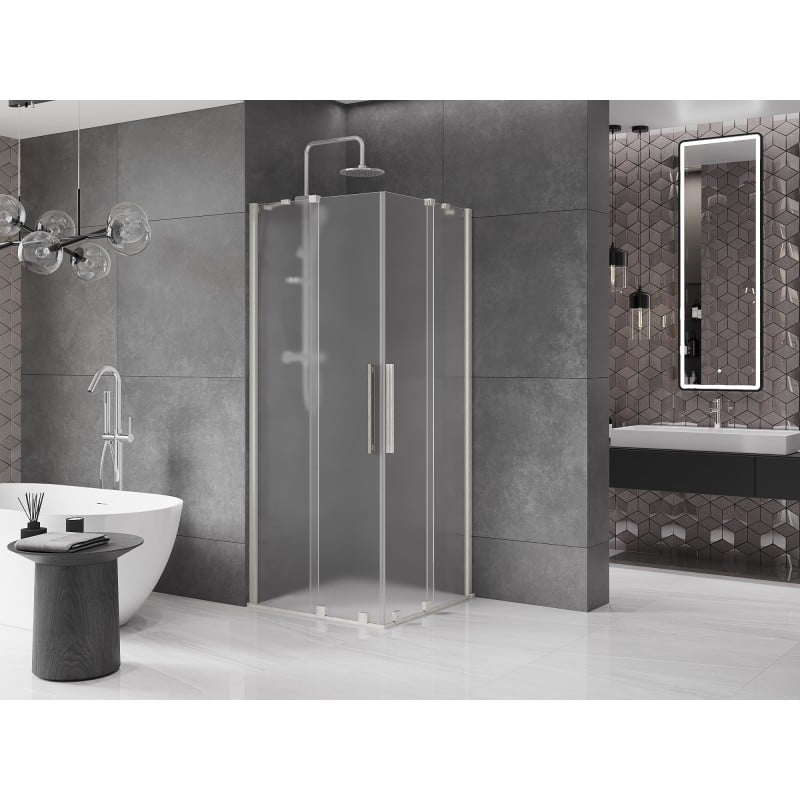 Mexen Velar Duo Duschkabine zum Schieben 100 x 100 cm, mattiert, gebürsteter Nickel - 871-100-100-32-97