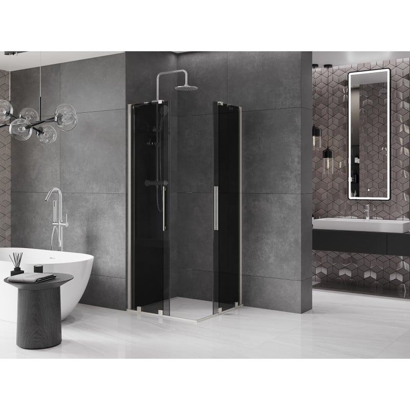 Mexen Velar Duo Duschkabine Schiebetür 90 x 90 cm, Graphit, Gebürsteter Nickel - 871-090-090-42-97