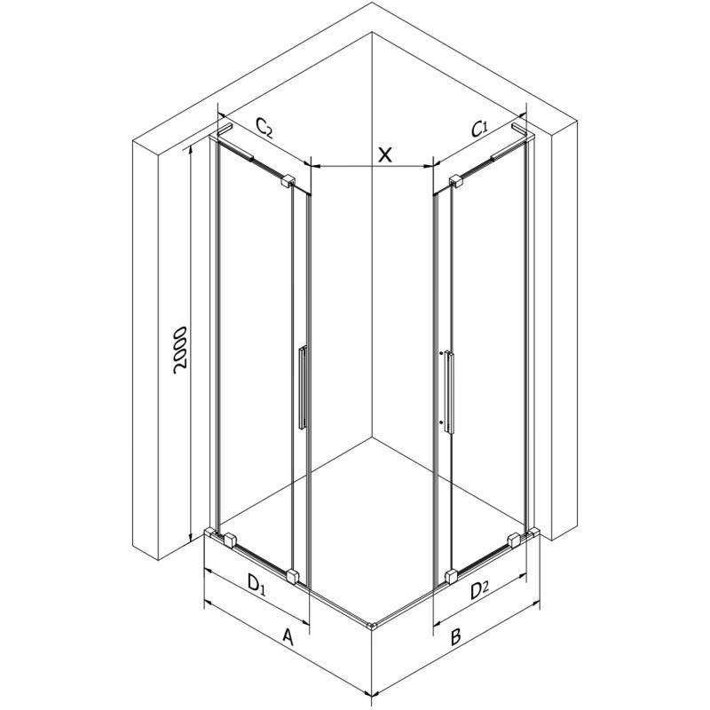 Mexen Velar L Duo Schiebeduschkabine 80 x 80 cm, transparent, Chrom - 871-080-080-02-03-01
