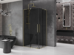 Mexen Velar L Duo Schiebedusche 90 x 80 cm, Graphit, Gold - 871-090-080-02-43-50