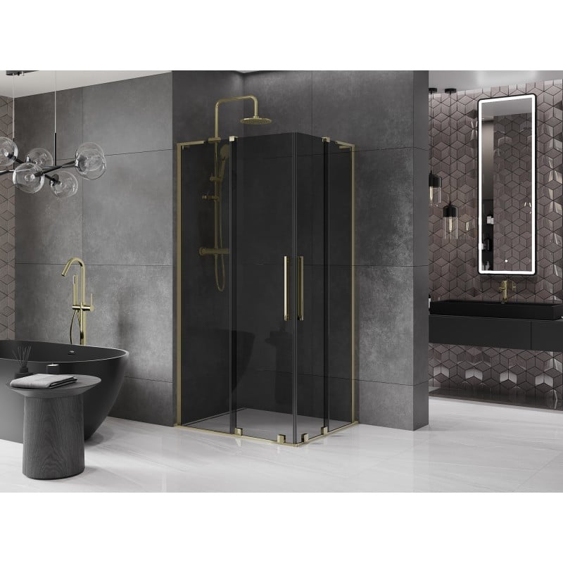 Mexen Velar L Duo Schiebeduschkabine 100 x 90 cm, Graphit, Gold - 871-100-090-02-43-50