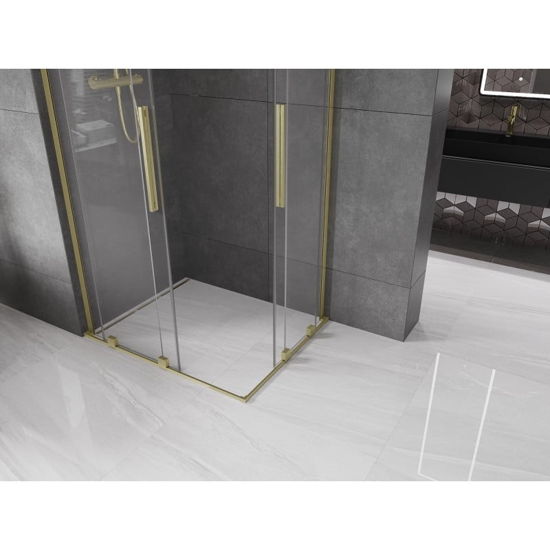 Mexen Velar L Duo Schiebeduschkabine 90 x 80 cm, transparent, gebürstetes Gold - 871-090-080-02-03-55