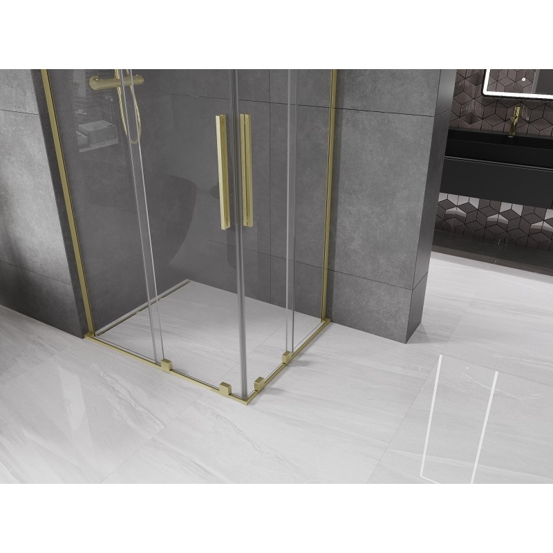 Mexen Velar L Duo Schiebeduschkabine 90 x 80 cm, transparent, gebürstetes Gold - 871-090-080-02-03-55
